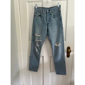 Levi's 501 Premium Red Tab Light Wash Distressed Jeans Women's 24 Skinny USA